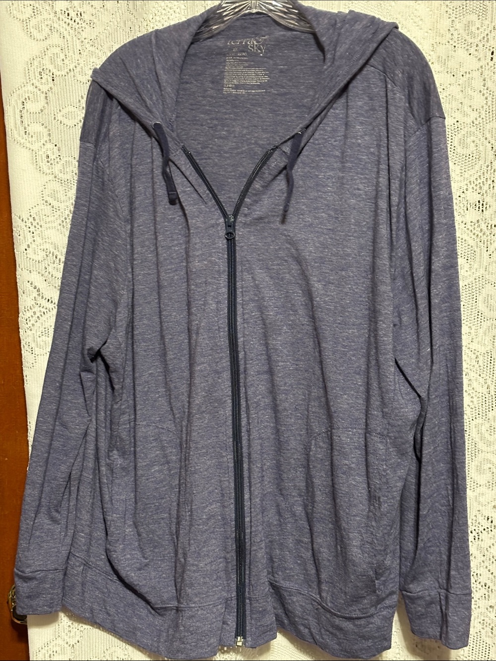Terra & Sky Heathered Navy Zip-Up Hooded Utility Jacket
